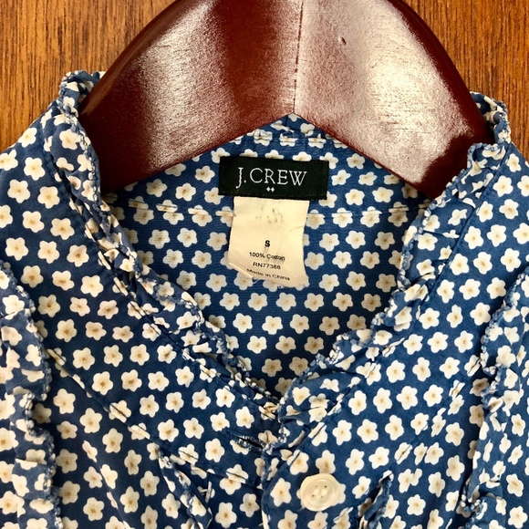 J.Crew Blue Ruffle Daisy Button-Down Shirt - Picture 3 of 8